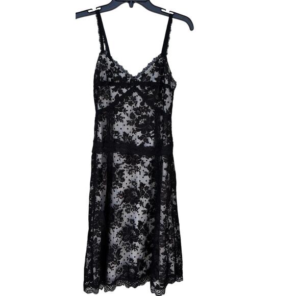 Vtg Y2K Black Lace Overlay Slip Dress Midi Polka dot Size Small Gothic 90s - Picture 1 of 10
